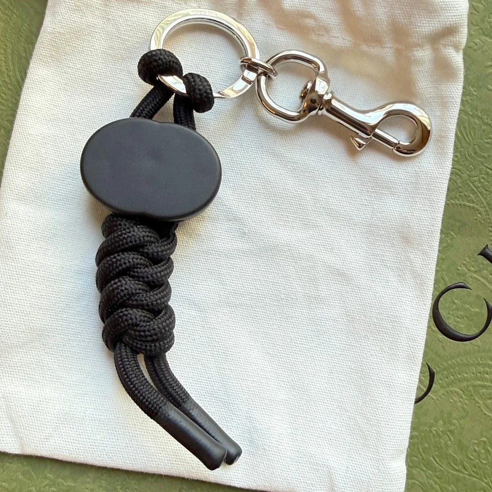 Gucci Black Interlocking G Knotted Cord Keychain Swivel Hook 834480 JAAIT 001